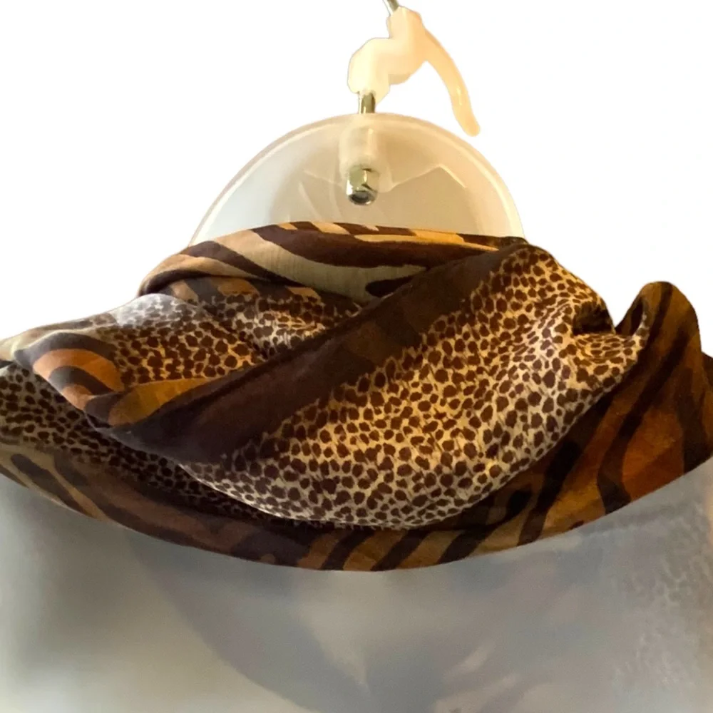 Anne Klein Silk Scarf Brown Animal Print 26 inches by 11 inches